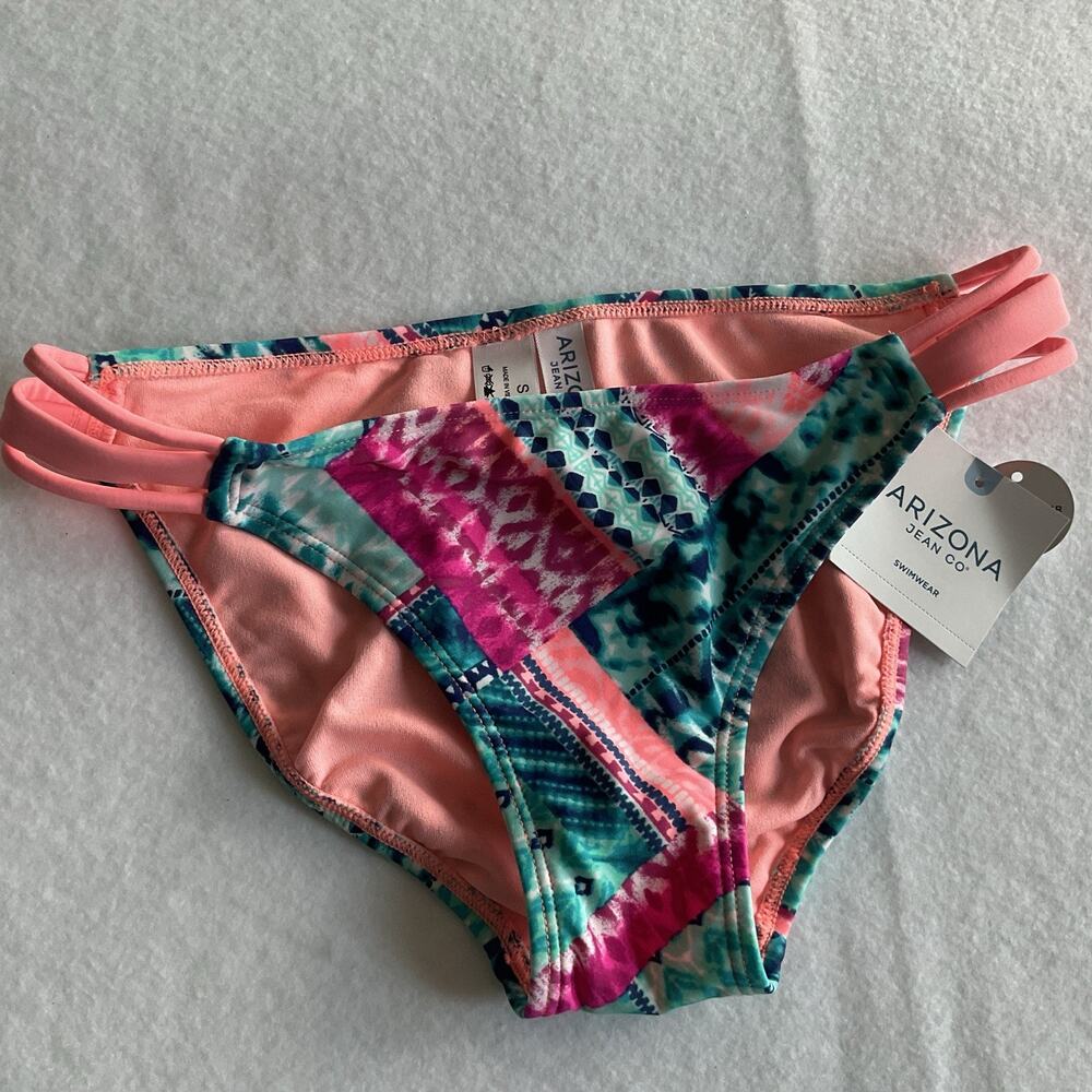 Arizona Jean Co Women's Geometric Hipstar Bikini Swimwear Pink Multi - Small